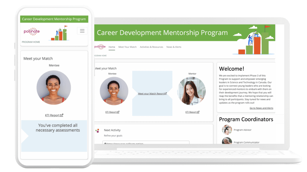 Pollinate Platform homepage view for career development mentorship program.