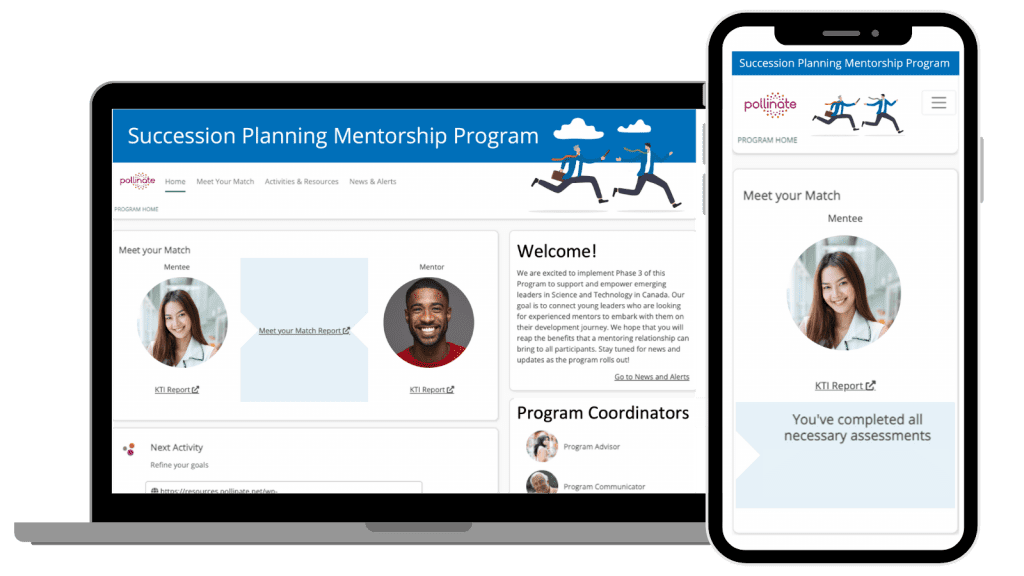 Pollinate Platform homepage view for succession planning mentorship programs.