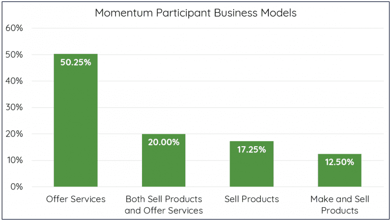 Report chart stating the different business models of entrepreneurs in the program.
