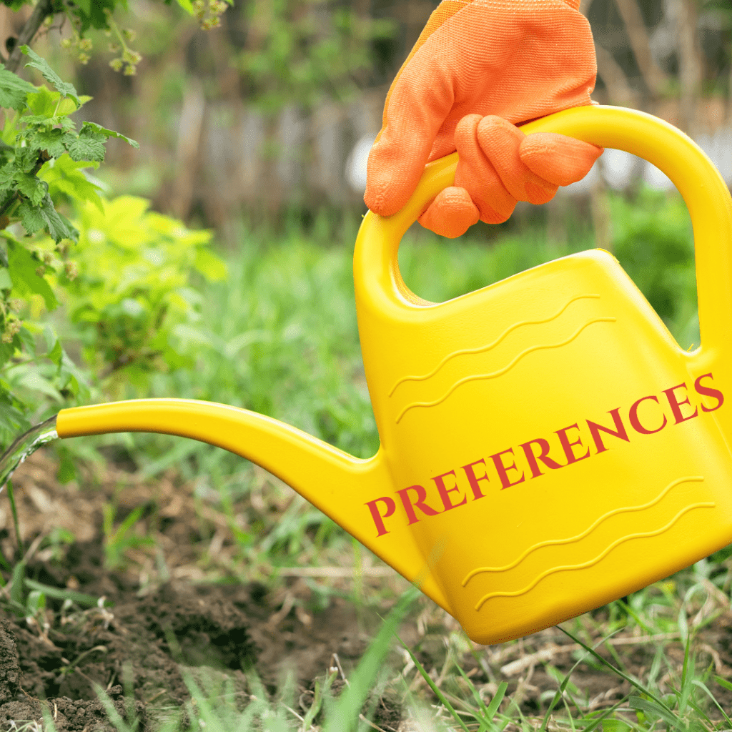 watering can with the word preferences on it