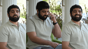 3 photos of the same man with different emotions