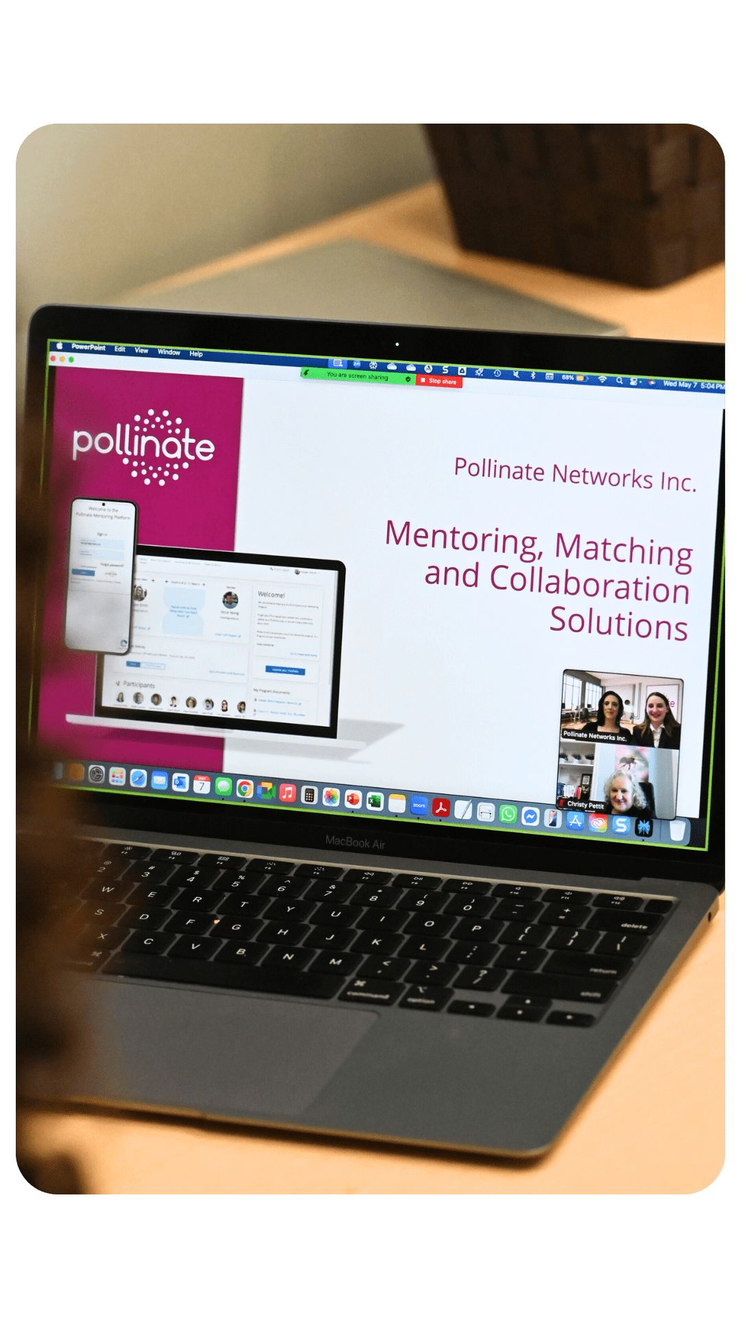 A laptop with a Pollinate presentation on the screen