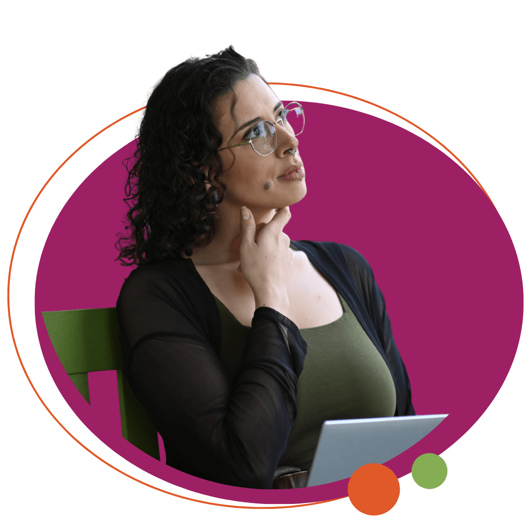 a woman on a laptop deep in thought