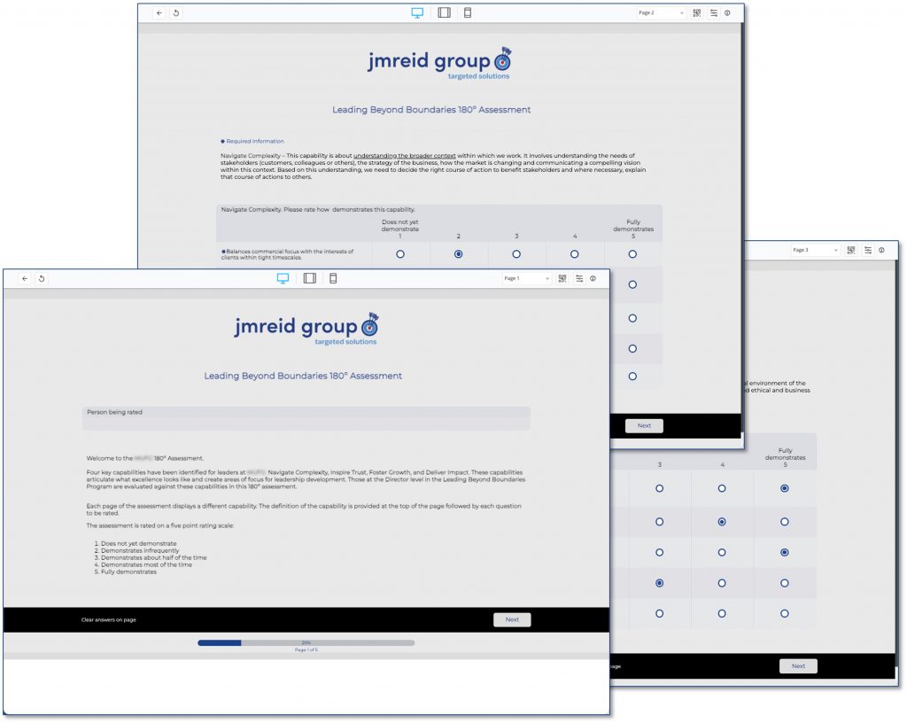 screen shots of the JMReid 180 intake survey