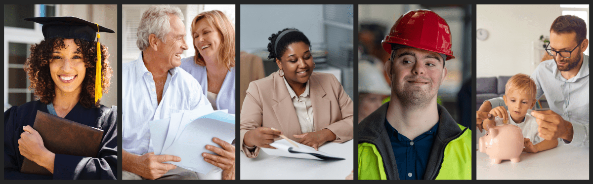 5 different photos representing 5 different types of people