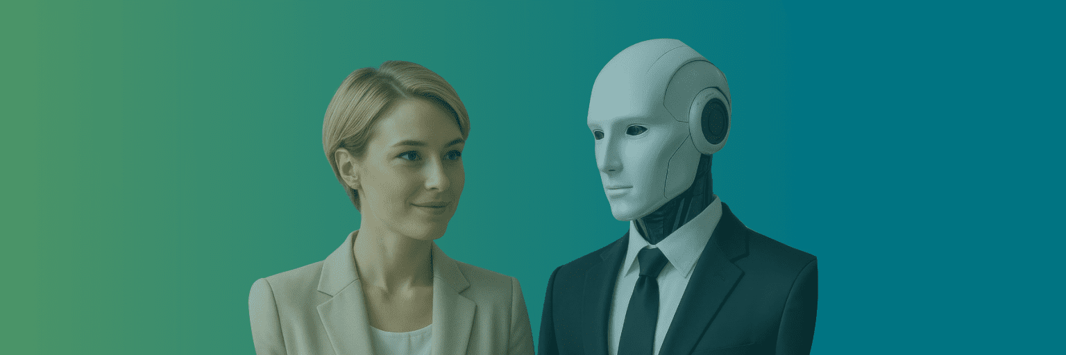 a woman and a robot side by side