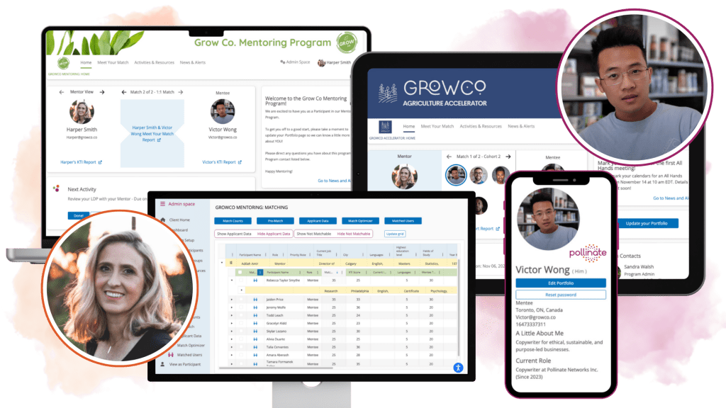 images of the Pollinate Platform for mentoring programs