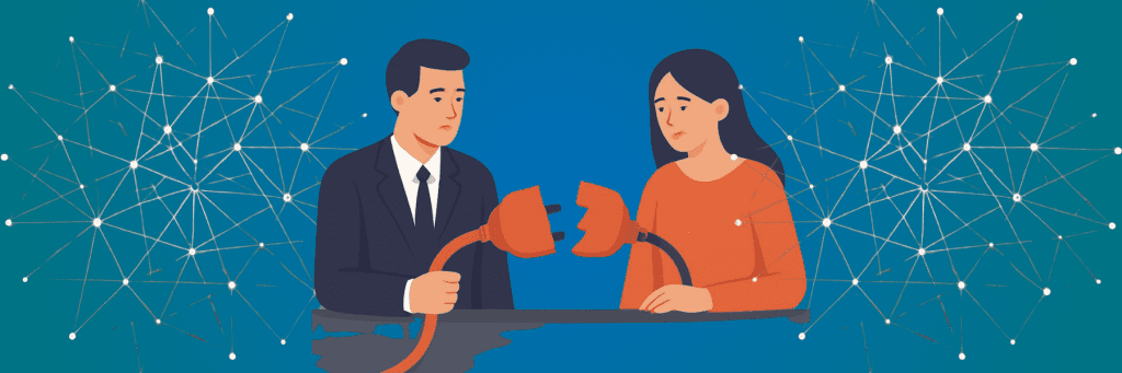 two people in a mentoring relationship holding plug ends that have disconnected or fizzled out