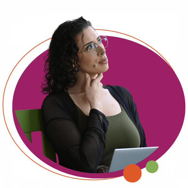 a woman on a laptop deep in thought